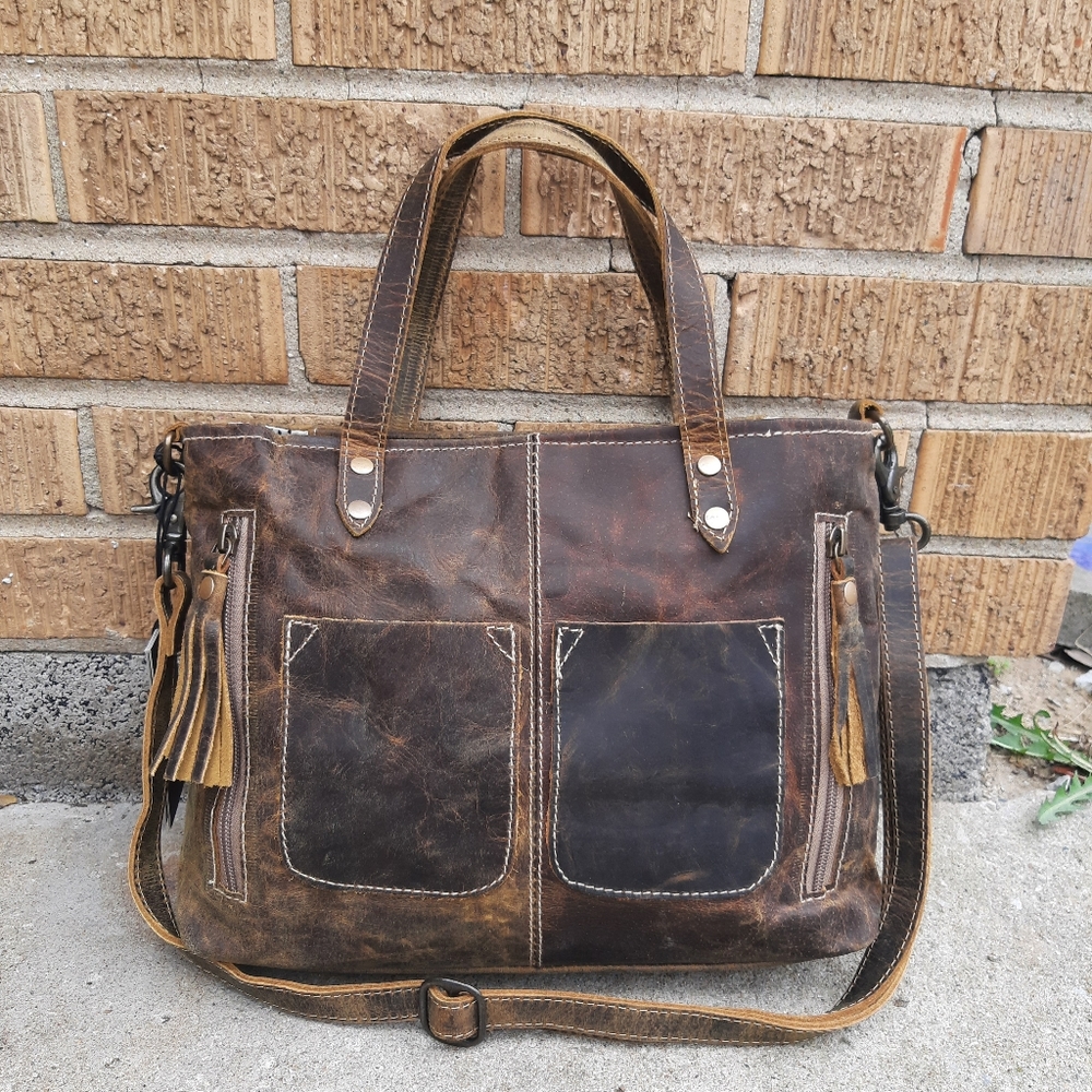 Myra Bag Rustic Brown Leather Ultimate Choice Satchel Crossbody